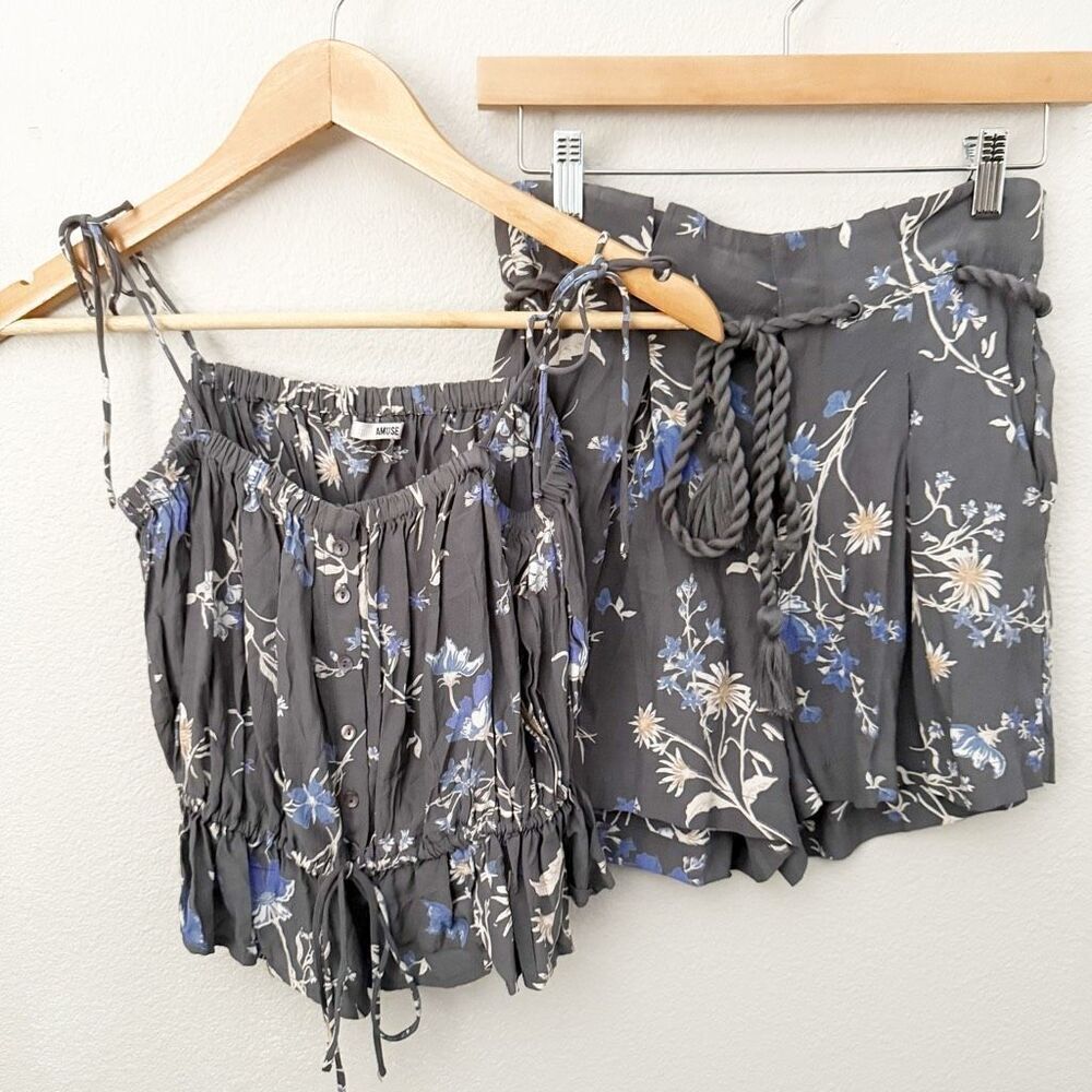 AMUSE SOCIETY | Bundle Set Gray White Blue Button Tank Rope Shorts |‎ Size Small